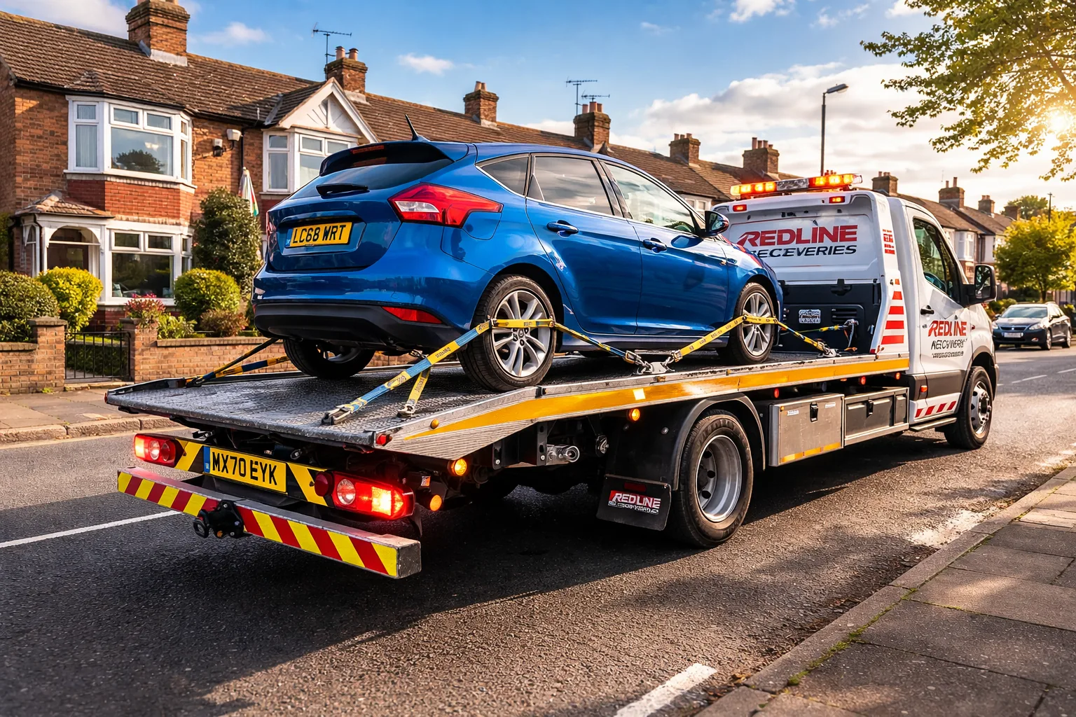 Tow truck assisting vehicle